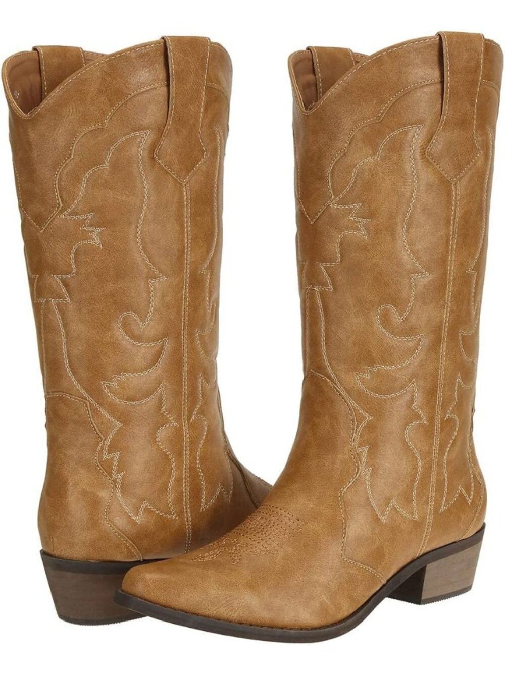 Women's Ladies Western Wide Calf Cowgirl Tan Embroidered Fashion Boots